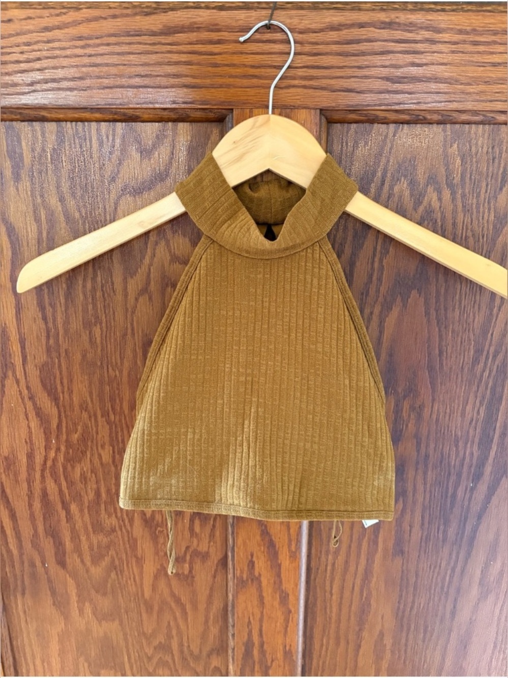 Girls Ribbed Halter Crop Top in Mustard Brown